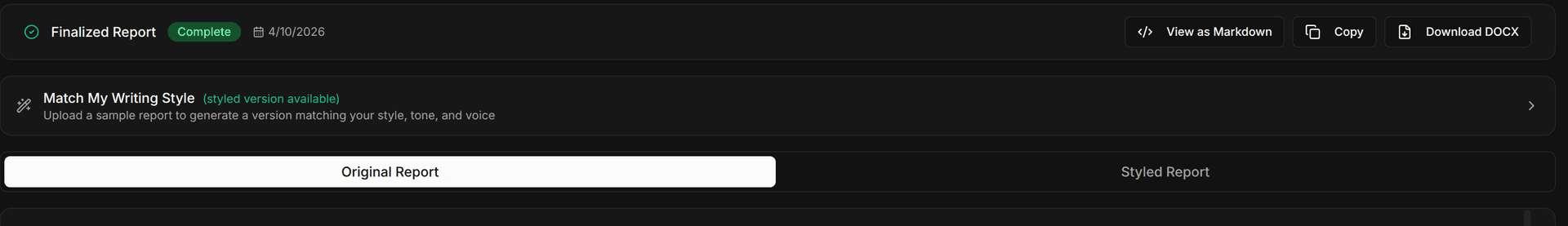 Report generation with style matching