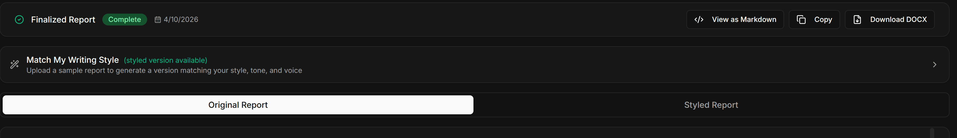 Report generation with style matching