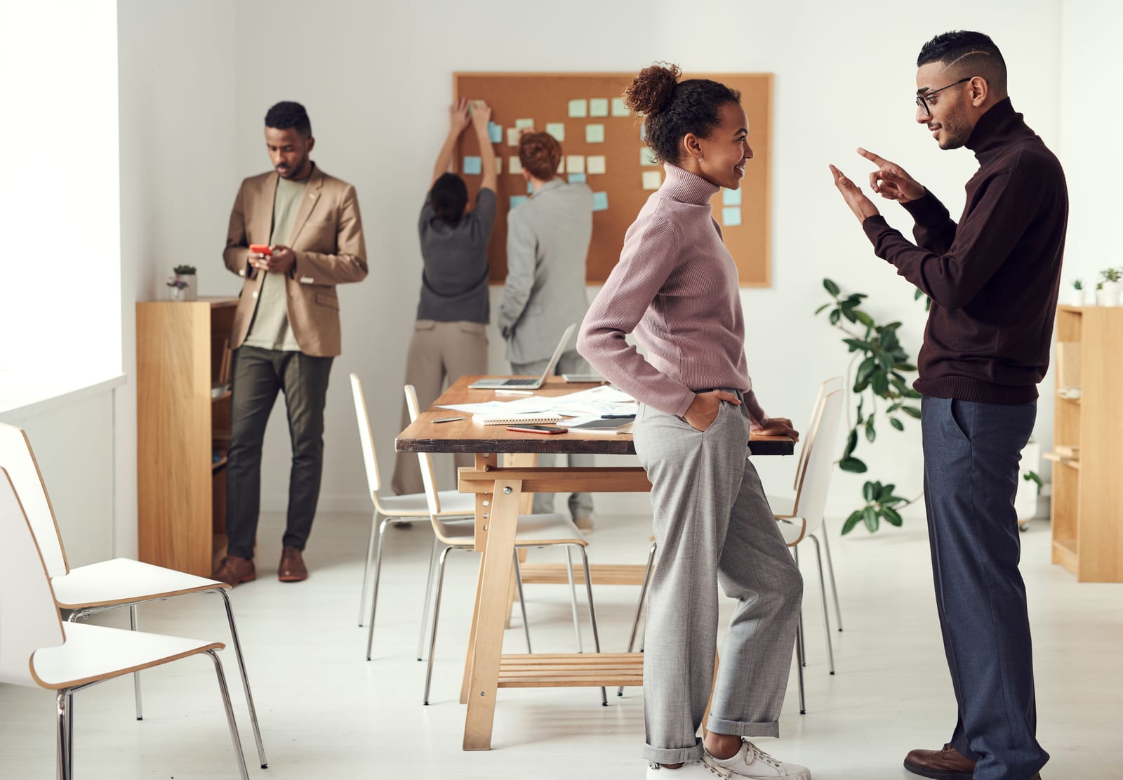 Team collaborating in a bright office