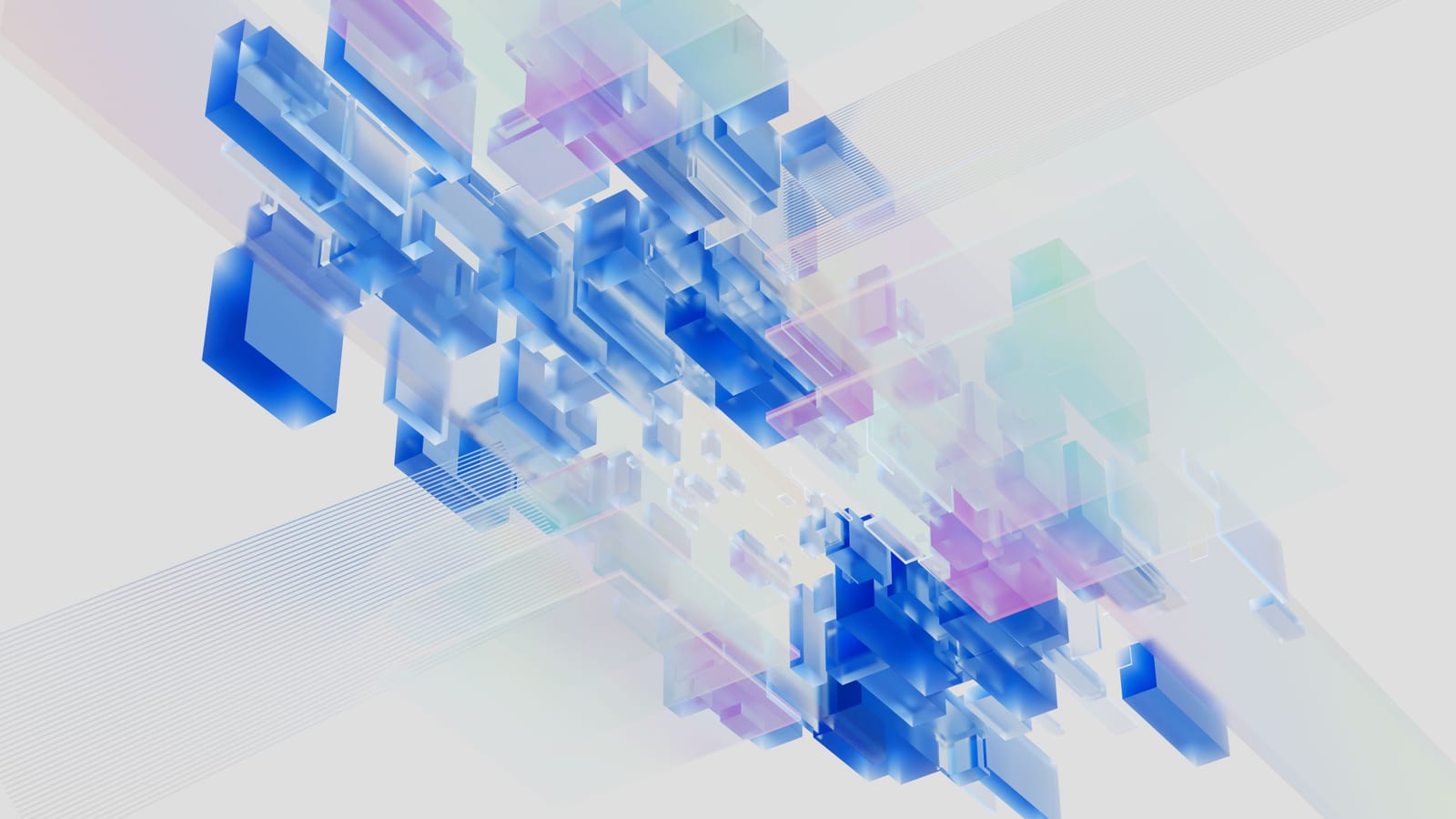 Abstract rendering of translucent blue and violet data blocks