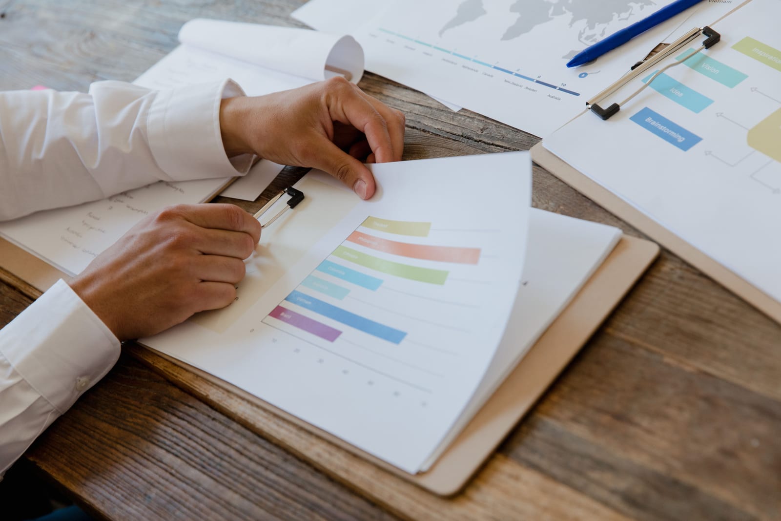 Reviewing a bar chart and data sheets