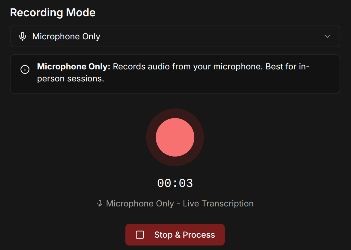 Session recording interface