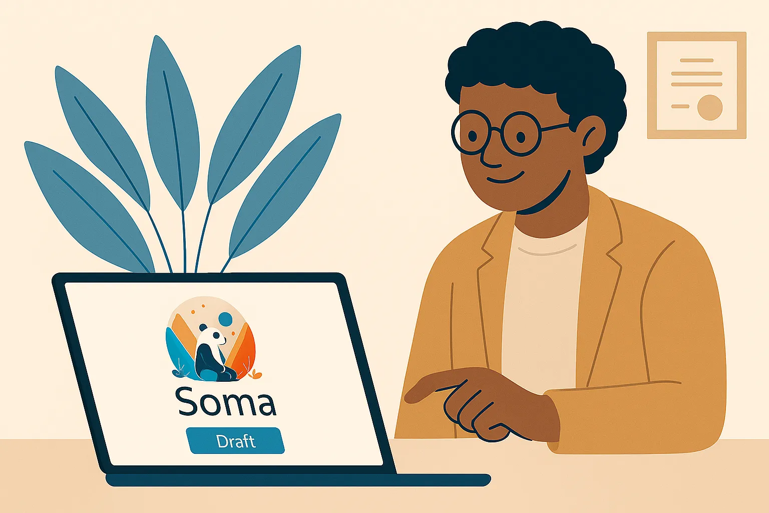 Clinician drafting session notes with Soma
